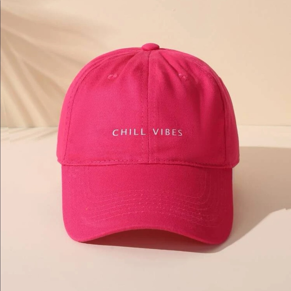 🆕 “Chill Vibes “ Baseball Hat With Graphic PInk, Green, Black, White, Cream